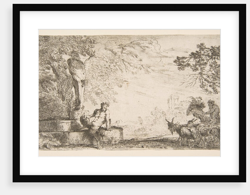 A satyr reclining at the foot of a staute of Priapus, goats at the right, ca. 1645-48 by Giovanni Benedetto Castiglione
