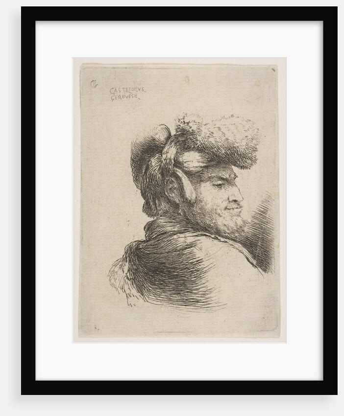 Man in profile facing right, wearing a fur hat, from series of 'Small Heads in Orie…, ca. 1645-50 by Giovanni Benedetto Castiglione