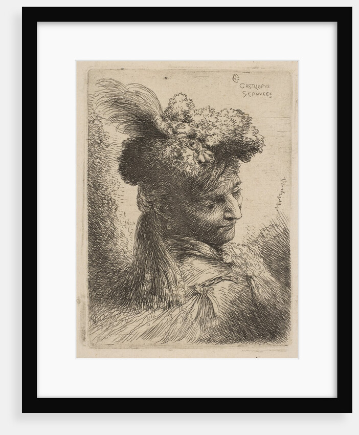 Young man facing three quaters right wearing a fur headdress with a plume, jewel an…, ca. 1645-50 by Giovanni Benedetto Castiglione