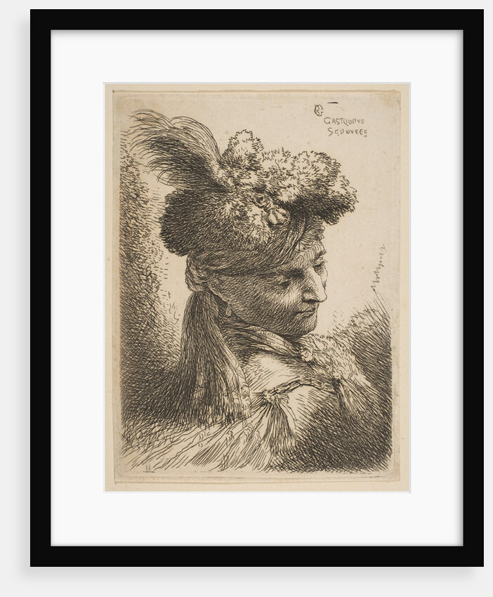 Young man facing three quaters right wearing a fur headdress with a plume, jewel an…, ca. 1645-50 by Giovanni Benedetto Castiglione
