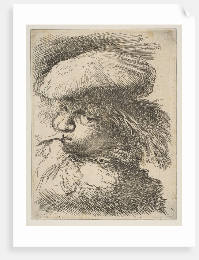 Young man with a trumpet facing left, from the series of 'Small Heads in Oriental…, ca. 1645-1650 by Giovanni Benedetto Castiglione