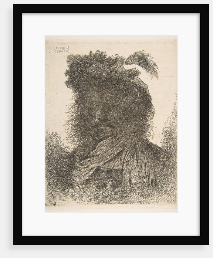 Head of a man in shadow turned slightly to the left, from the series of 'Large Or…, ca. 1645-1650 by Giovanni Benedetto Castiglione