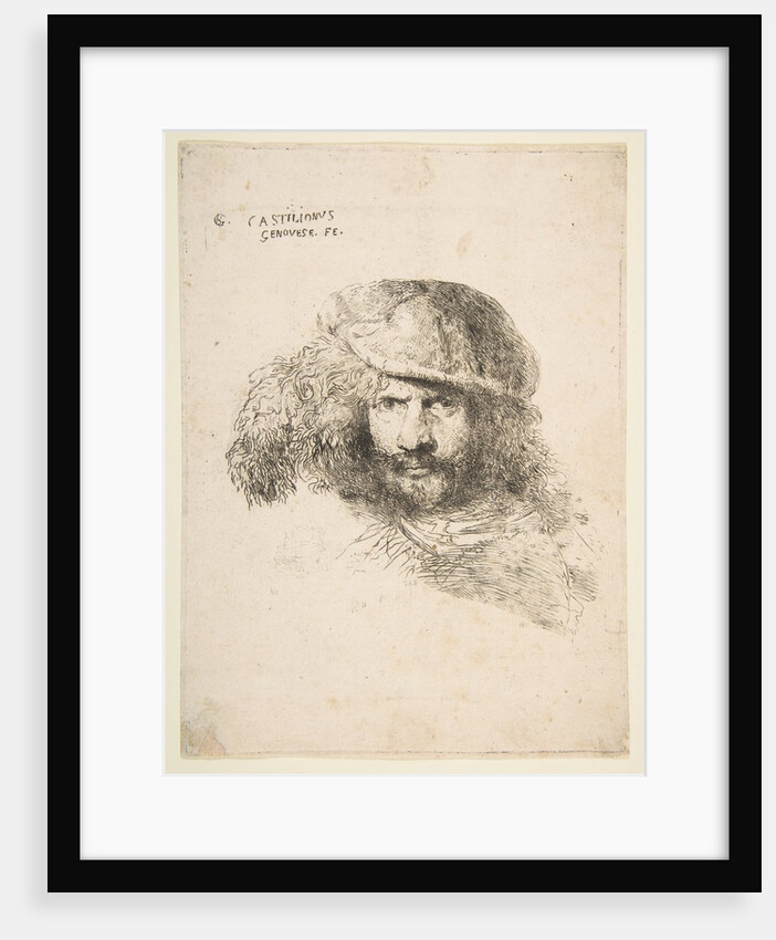 Head of a man wearing a feathered ca by Giovanni Benedetto Castiglione