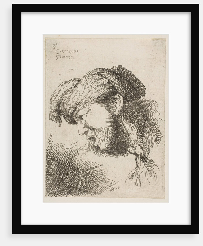 Man wearing a turban, a tie fastened around his neck, facing left, from the series of…, 1645-1650 by Giovanni Benedetto Castiglione
