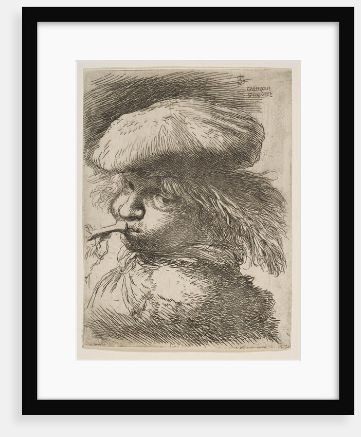Young man with a trumpet facing left, from the series of 'Small Heads in Oriental…, ca. 1645-1650 by Giovanni Benedetto Castiglione