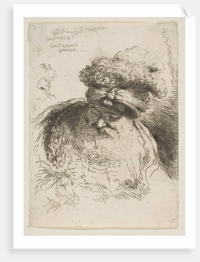 Head of an old bearded man with a turban, from the series of 'Small Heads in Orie…, ca. 1645-1650 by Giovanni Benedetto Castiglione