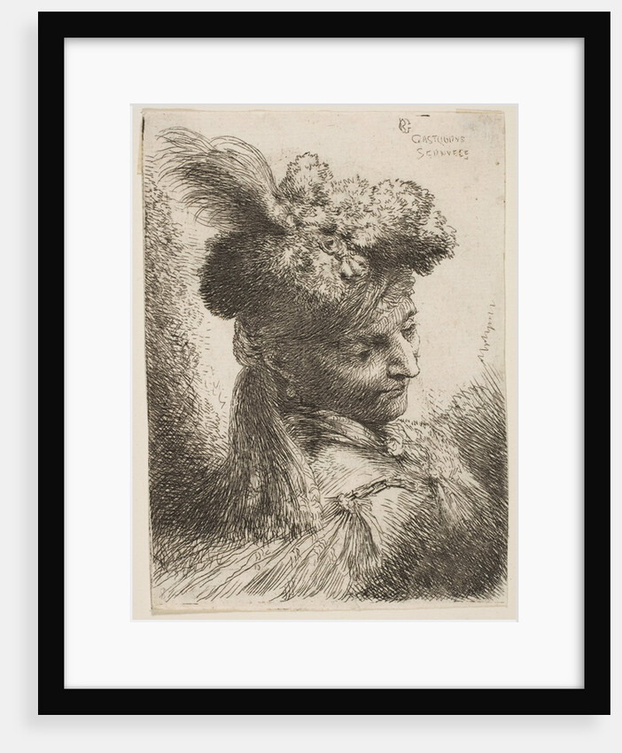 Young man facing three quaters right wearing a fur headdress with a plume, jewel …, ca. 1645-1650 by Giovanni Benedetto Castiglione