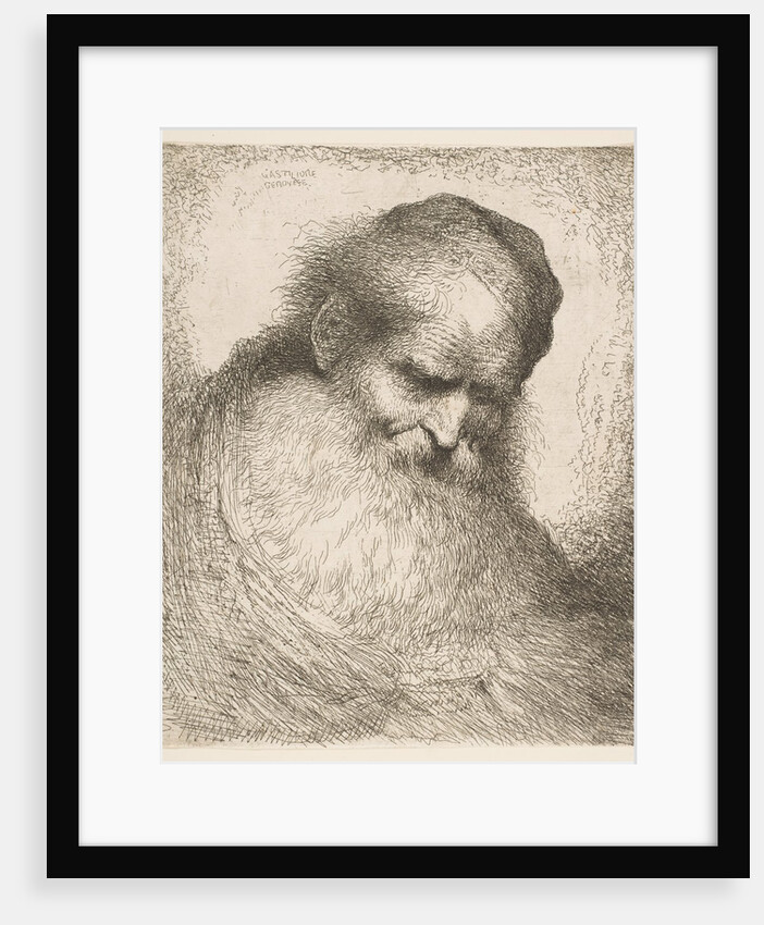 A bearded man wearing a cap looking down to the right, from the series 'Heads in Or…, ca. 1648-50 by Giovanni Benedetto Castiglione