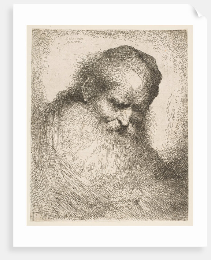 A bearded man wearing a cap looking down to the right, from the series 'Heads in Or…, ca. 1648-50 by Giovanni Benedetto Castiglione