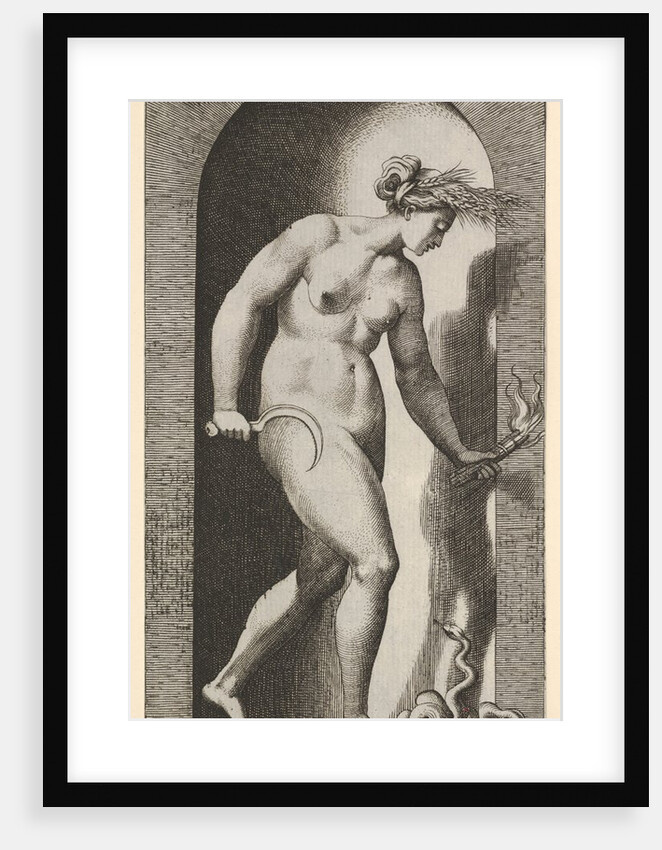 Plate 14: Ceres in a niche, facing right, standing over a two-headed snake and holding a h…, 1526 by Giovanni Jacopo Caraglio
