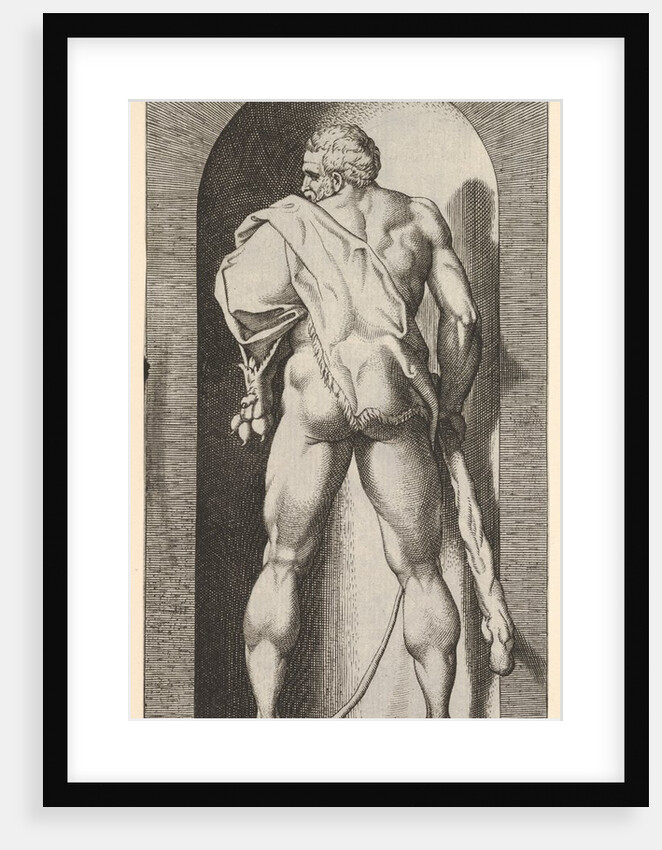 Plate 15: Hercules standing in a niche, wearing a lion skin and holding a club, viewed fro…, 1526 by Giovanni Jacopo Caraglio