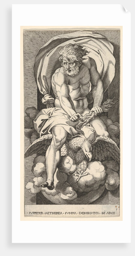 Plate 3: Jupiter emerging from a niche, riding an eagle and holding a thunderbolt in his l…, 1526 by Giovanni Jacopo Caraglio