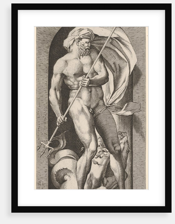 Plate 5: Neptune standing in a niche holding a trident, with a hippocampus beh…, 1526 by Giovanni Jacopo Caraglio