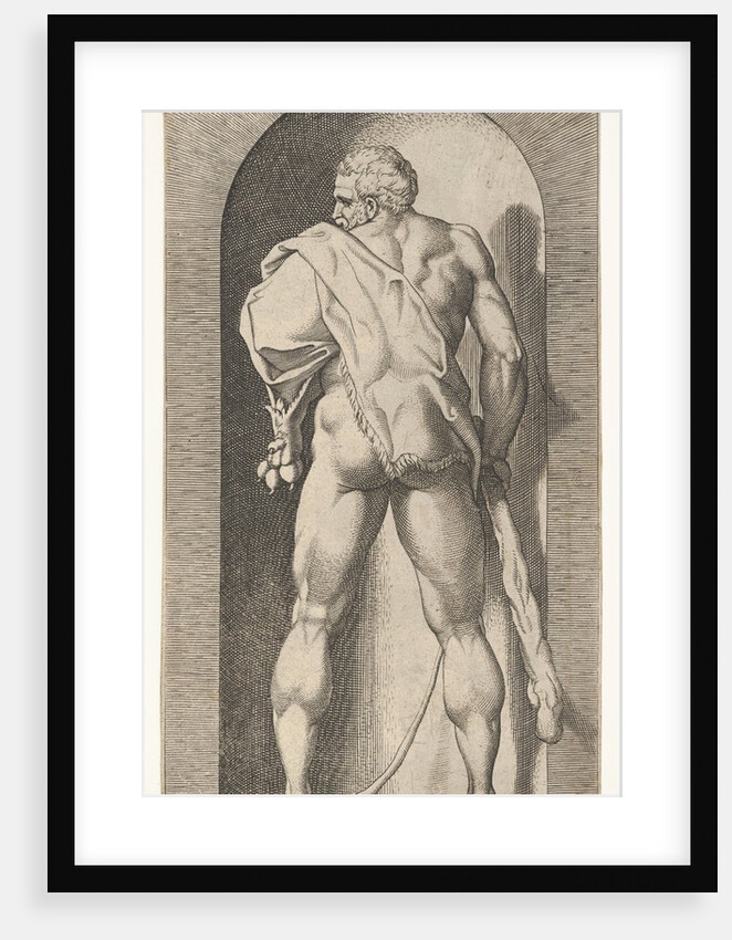 Plate 15: Hercules standing in a niche, wearing a lion skin and holding a club, viewed fro…, 1526 by Giovanni Jacopo Caraglio