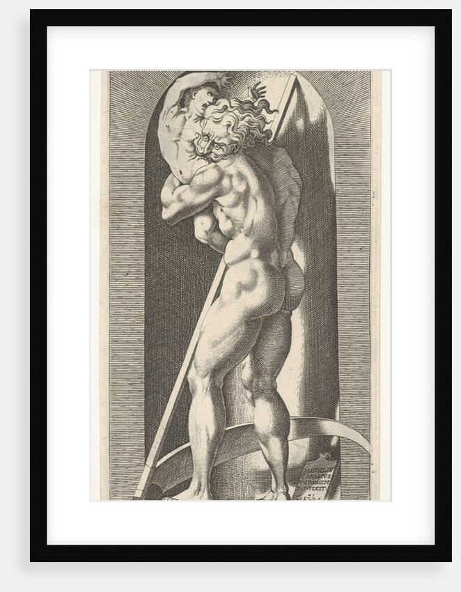 Plate 1: Saturn in a niche devouring his son, standing before a scythe, from a series of m…, 1526 by Giovanni Jacopo Caraglio