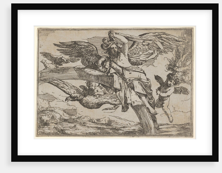 Air, represented by Iris reclining on her rainbow, accompanied by a winged putto bearin…, 1640-60 by Giulio Carpioni