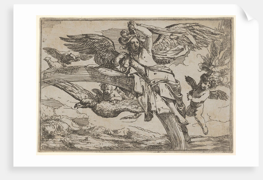 Air, represented by Iris reclining on her rainbow, accompanied by a winged putto bearin…, 1640-60 by Giulio Carpioni