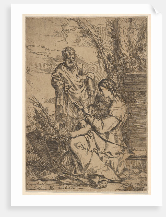 Holy Family with the Virgin reading, the Virgin sits in profile with a book in her left…, 1640-60 by Giulio Carpioni