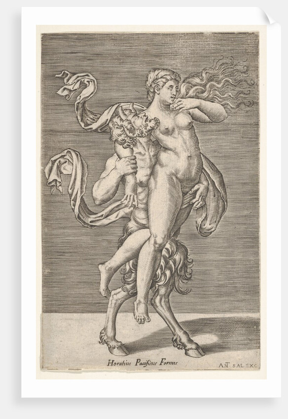 Satyr carrying a nymph, whose right arm is wrapped around the satyr's neck, with a …, ca. 1505-62 by Antonio Salamanca