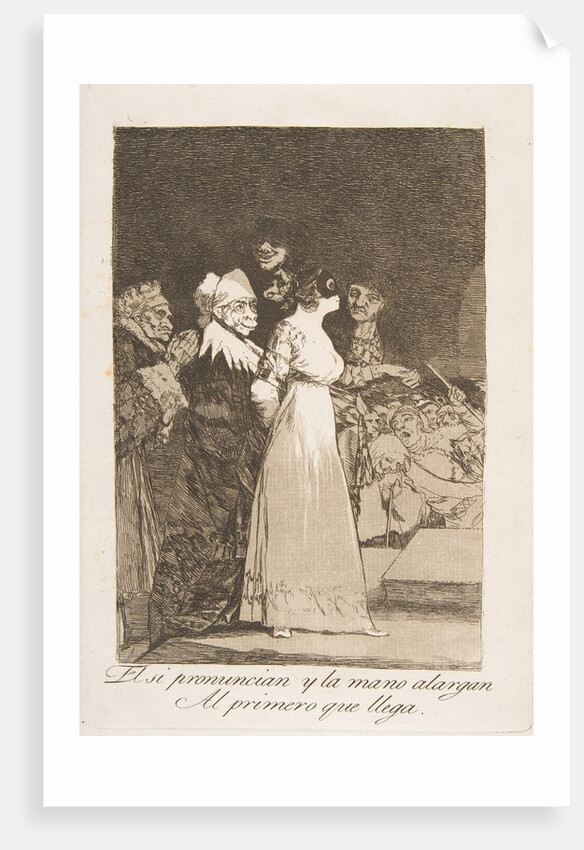 Plate 2 from 'Los Caprichos' : They say yes and give their hand to the first come by Francisco Goya