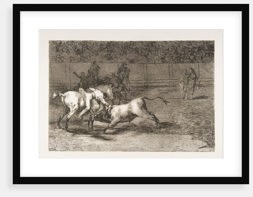 Plate 23 from the 'Tauromaquia':Mariano Ceballos, alias the Indian, kills the bull from hi…, 1816 by Francisco Goya
