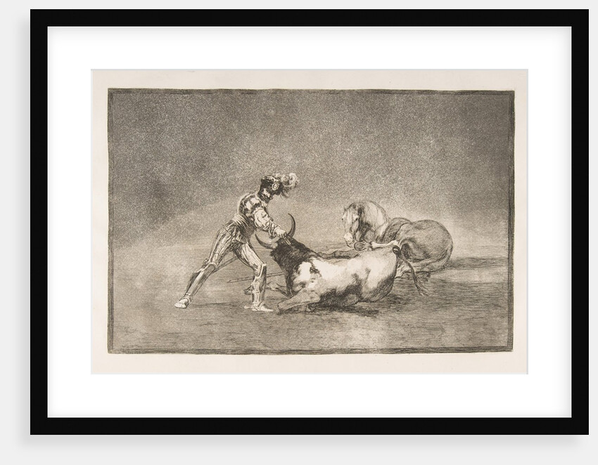 Plate 9 of the 'Tauromaquia': A Spanish knight kills the bull after having lost his horse., 1816 by Francisco Goya