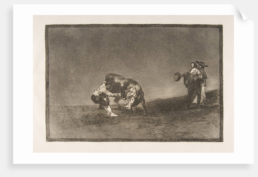 Plate 16 of the 'Tauromaquia': The same man throws a bull in the ring at Madrid., 1816 by Francisco Goya