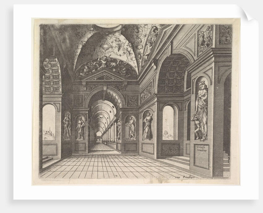 Perspective view of the interior of a hall, with cross-vault decorated with grot…, Published 1601 by Johannes van Doetecum I/Lucas van Doetecum