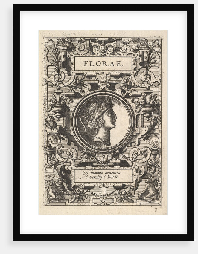 Bust of Florae surrounded by strapwork, from the series 'Deorum dearumque,' a set of image…, 1573 by Unknown