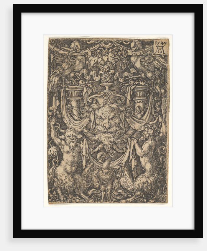Ornamental Design with a Mask and an Eagle between Two Fauns below, 1549 by Heinrich Aldegrever