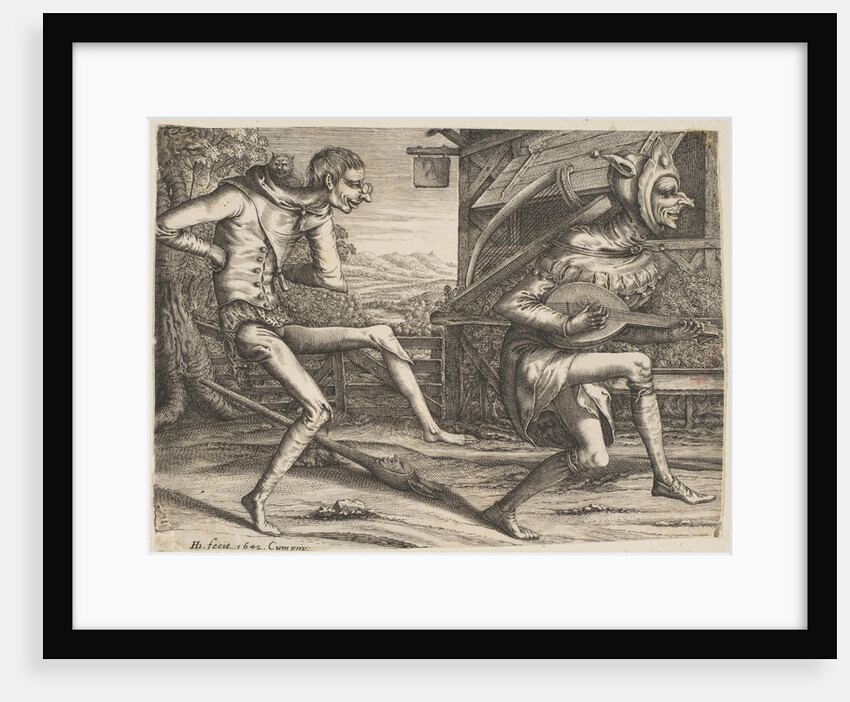 Two Fools Dancing from Two and Three Fools of the Carnival, 1642 by Hendrick Hondius I