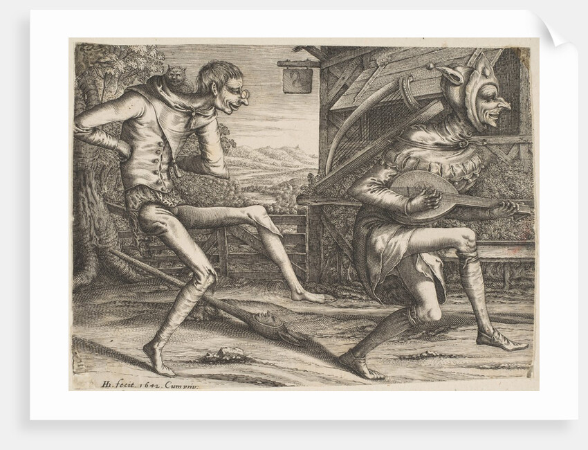 Two Fools Dancing from Two and Three Fools of the Carnival, 1642 by Hendrick Hondius I
