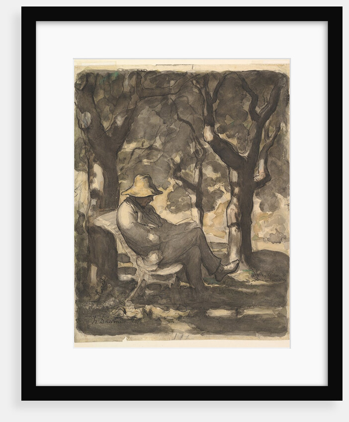 A Man Reading in a Garden; Preliminary sketch for a Man Reading in a Garde by Honore Daumier