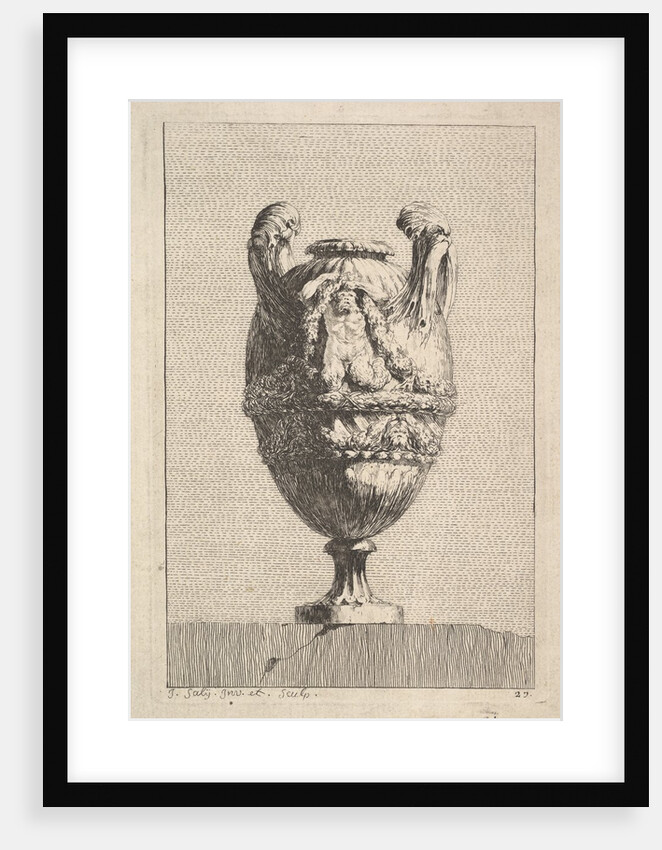 Vase with a Male Siren holding up a Garland, from: Vases, 1746 by Jacques Francois Joseph Saly