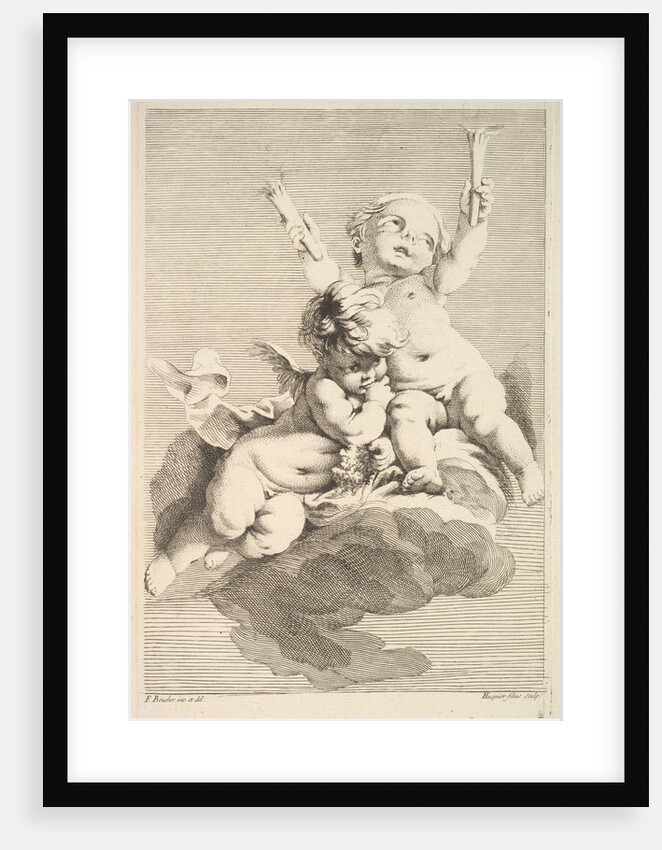 Two Cupids, One Holding Torches, mid to late 18th century by Jacques Gabriel Huquier