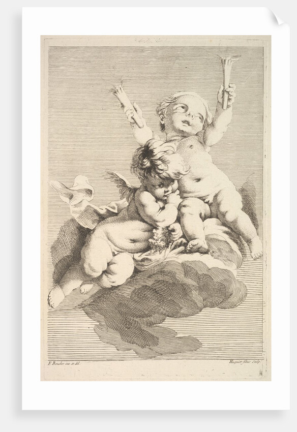 Two Cupids, One Holding Torches, mid to late 18th century by Jacques Gabriel Huquier