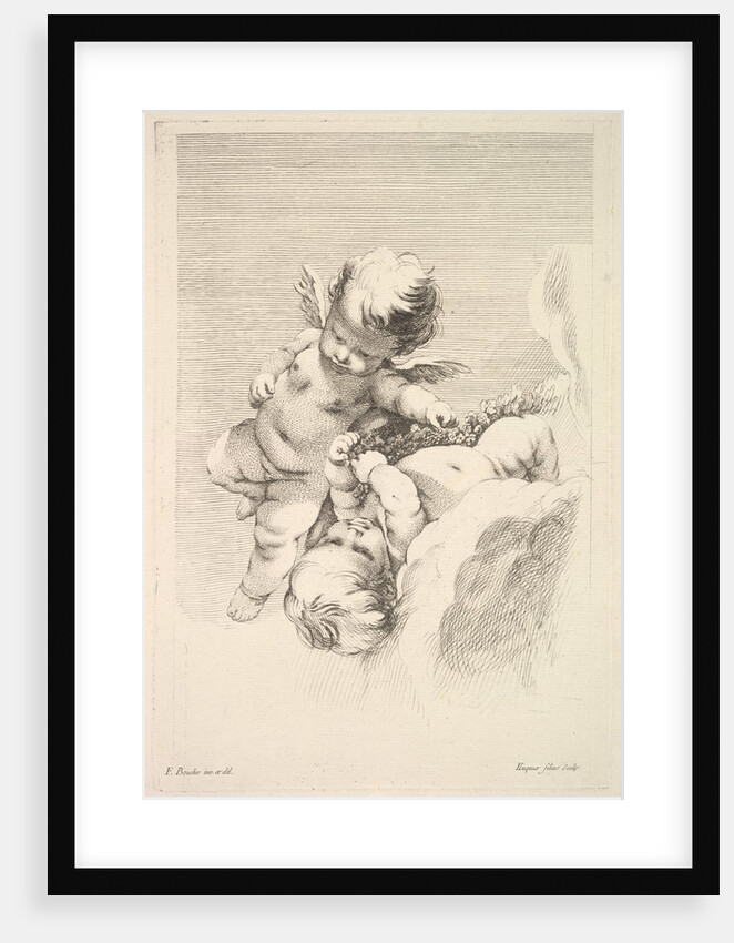 Two Cupids, One Holding a Wreath, mid to late 18th century by Jacques Gabriel Huquier