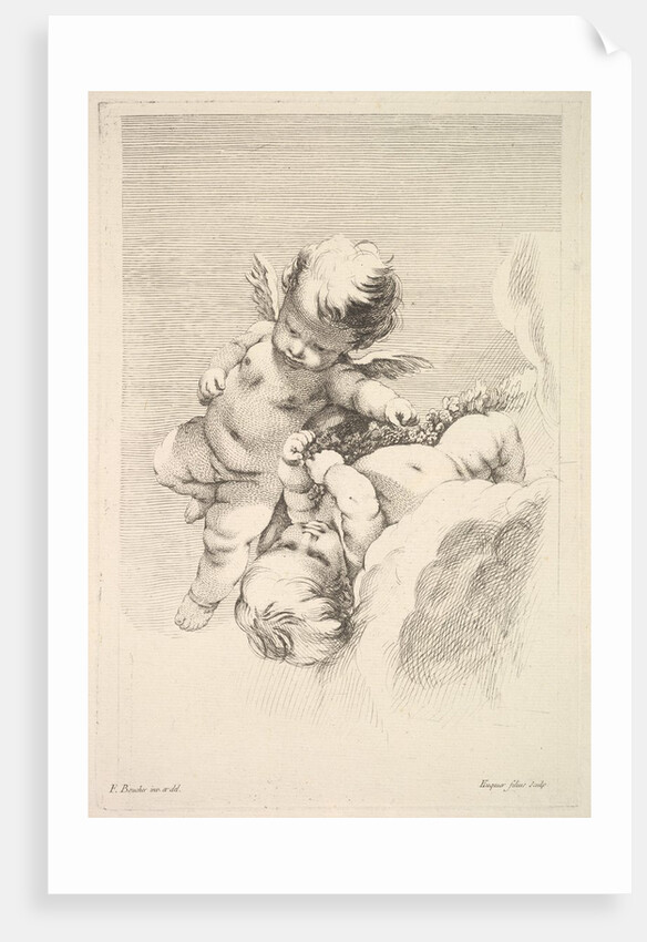 Two Cupids, One Holding a Wreath, mid to late 18th century by Jacques Gabriel Huquier