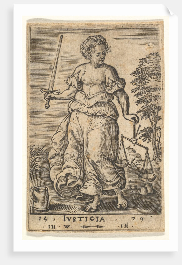 Justice, an allegorical figure holding a balance in her left hand and a sword in her right…, 1579 by Jan Wierix