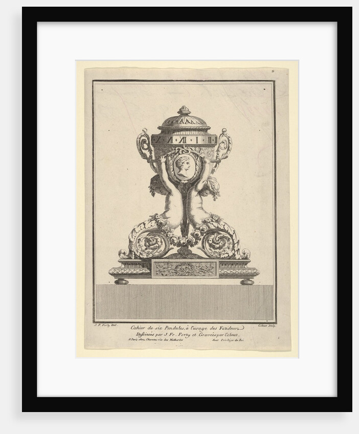 Design for a Clock, Title Page to 'Cahier de six Pendules', ca. 1770 by Jean Francois Forty/C Colinet