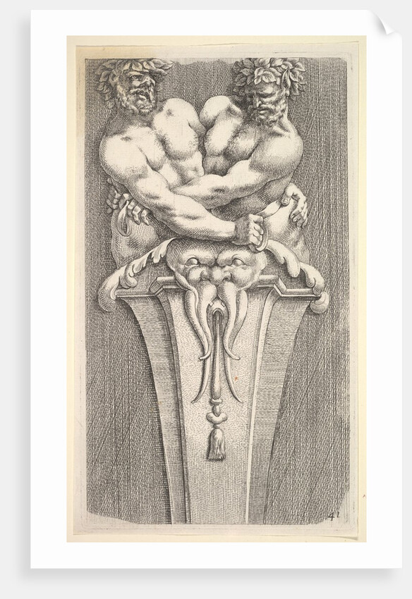 Design for a Term with Two Bacchic Figures, from: Curieuses recherches de plusieurs beaus …, 1645 by Jean le Pautre