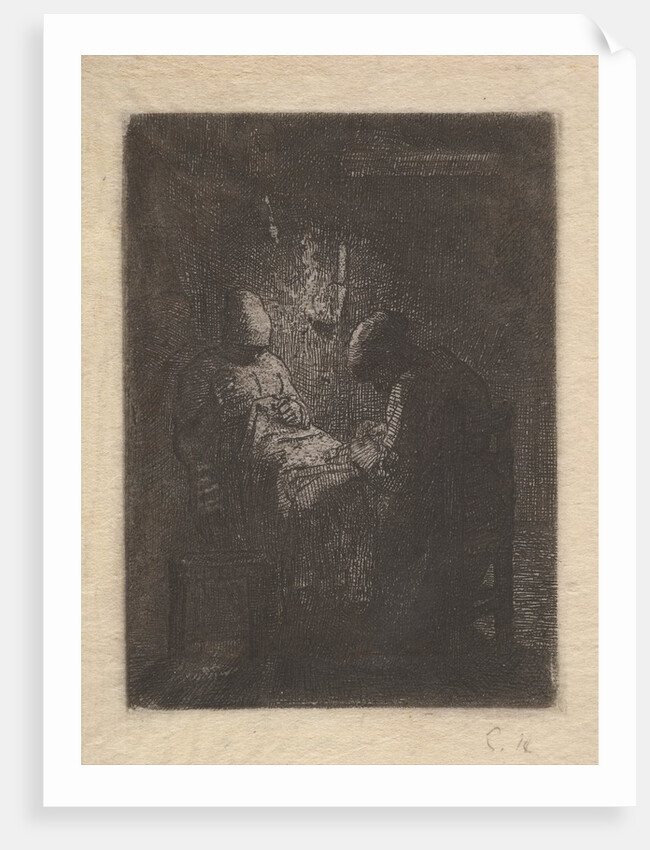 Two Women Sewing by Lamplight, ca. 1853 by Jean Francois Millet