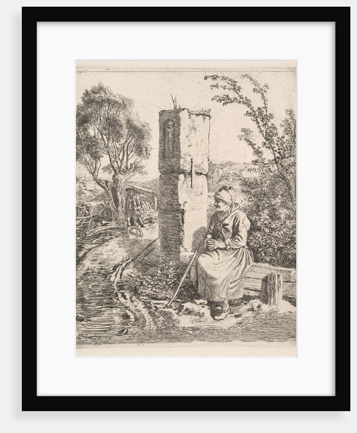 An Old Lady Sitting Near a Pillar at Side of Road, 1819 by Johann Christian Erhard
