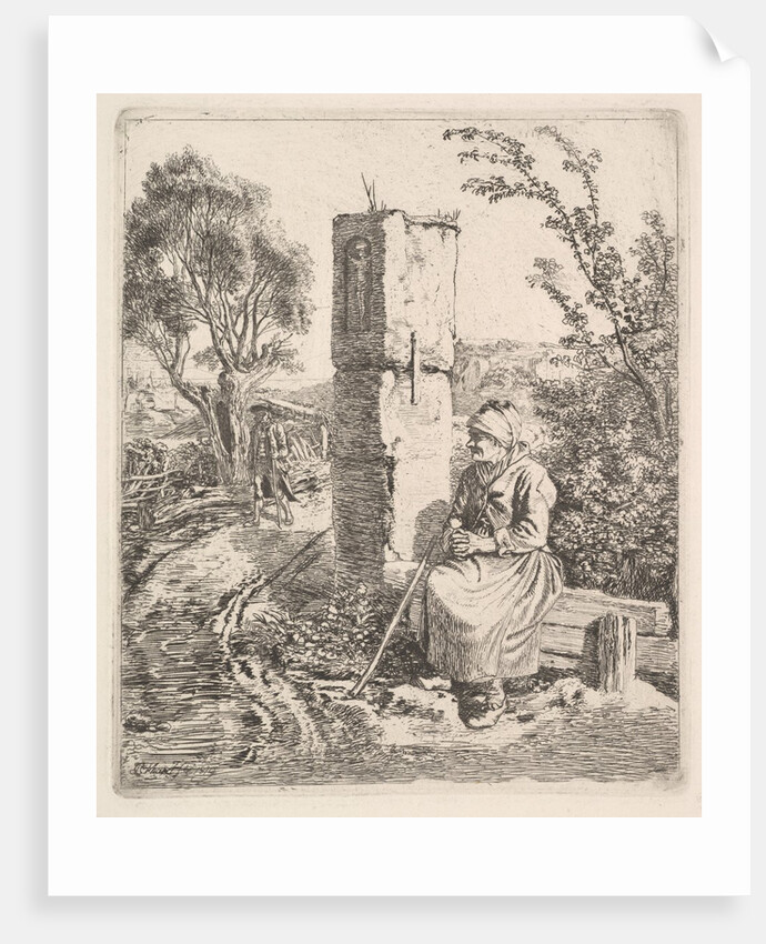 An Old Lady Sitting Near a Pillar at Side of Road, 1819 by Johann Christian Erhard