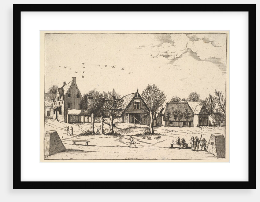 Country Village, archers in the foreground from Multifariarum casularum ruriumque linea…, 1559-61 by Johannes van Doetecum I