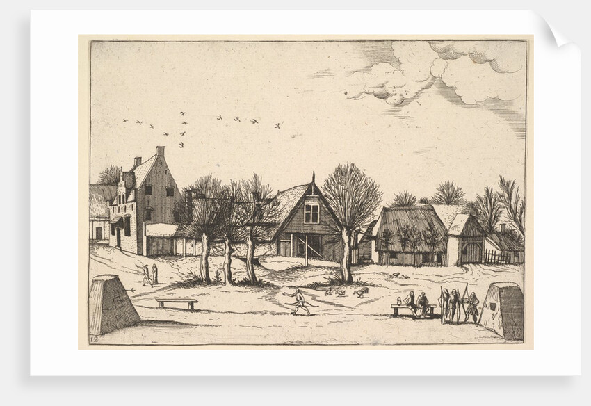 Country Village, archers in the foreground from Multifariarum casularum ruriumque linea…, 1559-61 by Johannes van Doetecum I