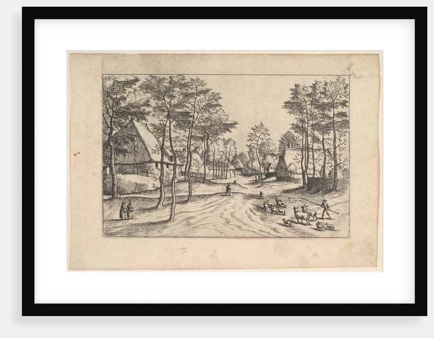Village Street, cattle, sheep and herdsman in the foreground from Praediorum villar…, ca. 1559-61 by Johannes van Doetecum I