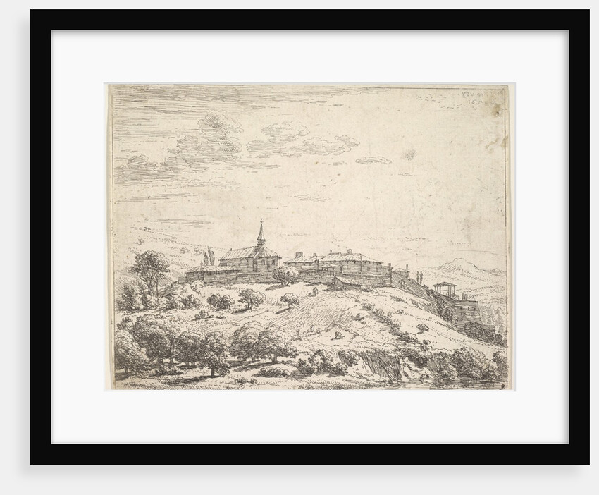 Walled village on a hill, with church at left and buildings constructed on the downslope a…, 1658 by Karel Du Jardin