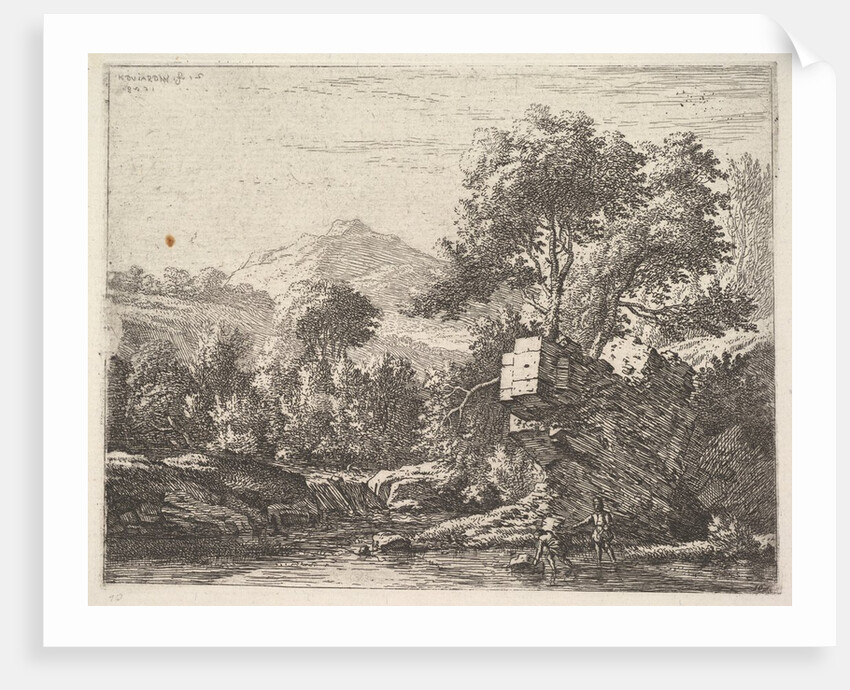Two men standing ankle-deep in a body of water with a rocky outcrop behind them, to the le…, 1658 by Karel Du Jardin