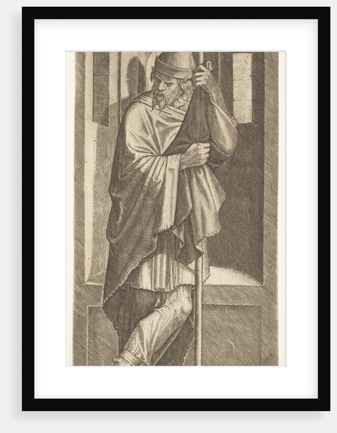 St. James Major leaning on a pole before a niche, his left leg crossed over his right, fro…, 1545 by Lambert Suavius